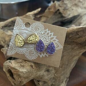 Earthbound trading druzy tear drop earrings, 2 pair